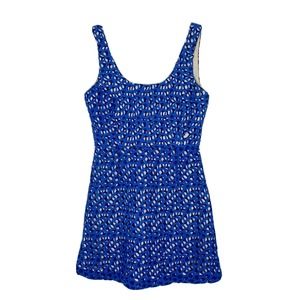 French Connection Blue Crochet A-Line Dress Women's Blue Crochet Colorful Sz 0